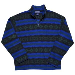 VTG Aztec Fair Isle 1/4 Zip Fleece Sweatshirt Mens M Pullover Geometric 90s